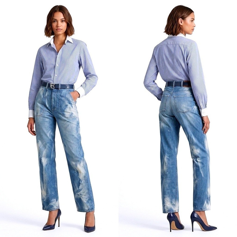 Ralph Lauren‎ Purple Label Driss Distressed Wide Leg Jeans 26x30 US 2